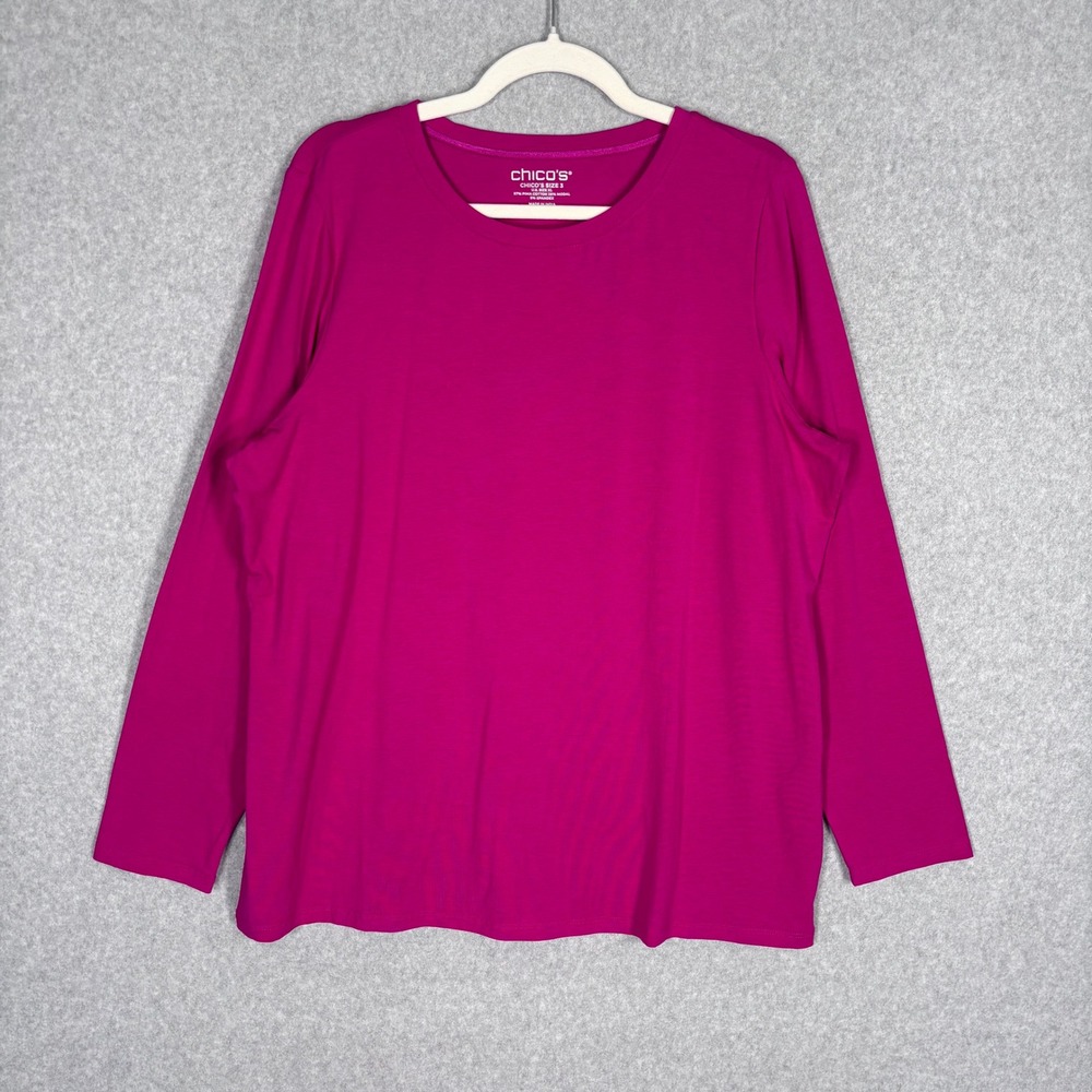 NEW Chicos Touch of Cool Long Sleeve Tee XL Pink Pima Cotton Modal Knit Azalea